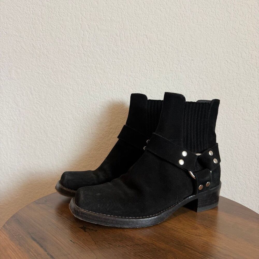 RE/DONE Black Calf Suede Cavalry Ankle Booties Boots Women's Size 39 US 9